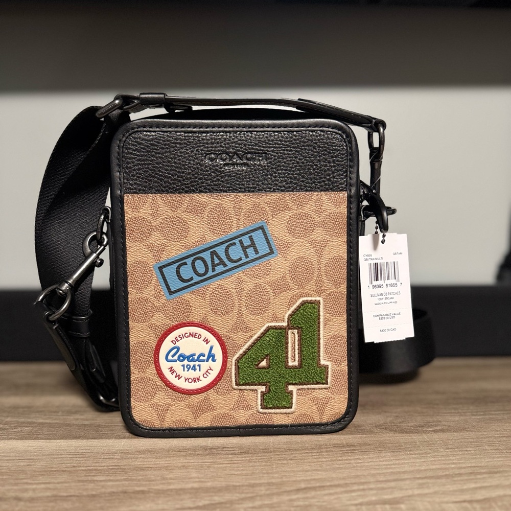 Coach Black and Tan Messenger Bag with Signature Logo - Picture 4 of 8
